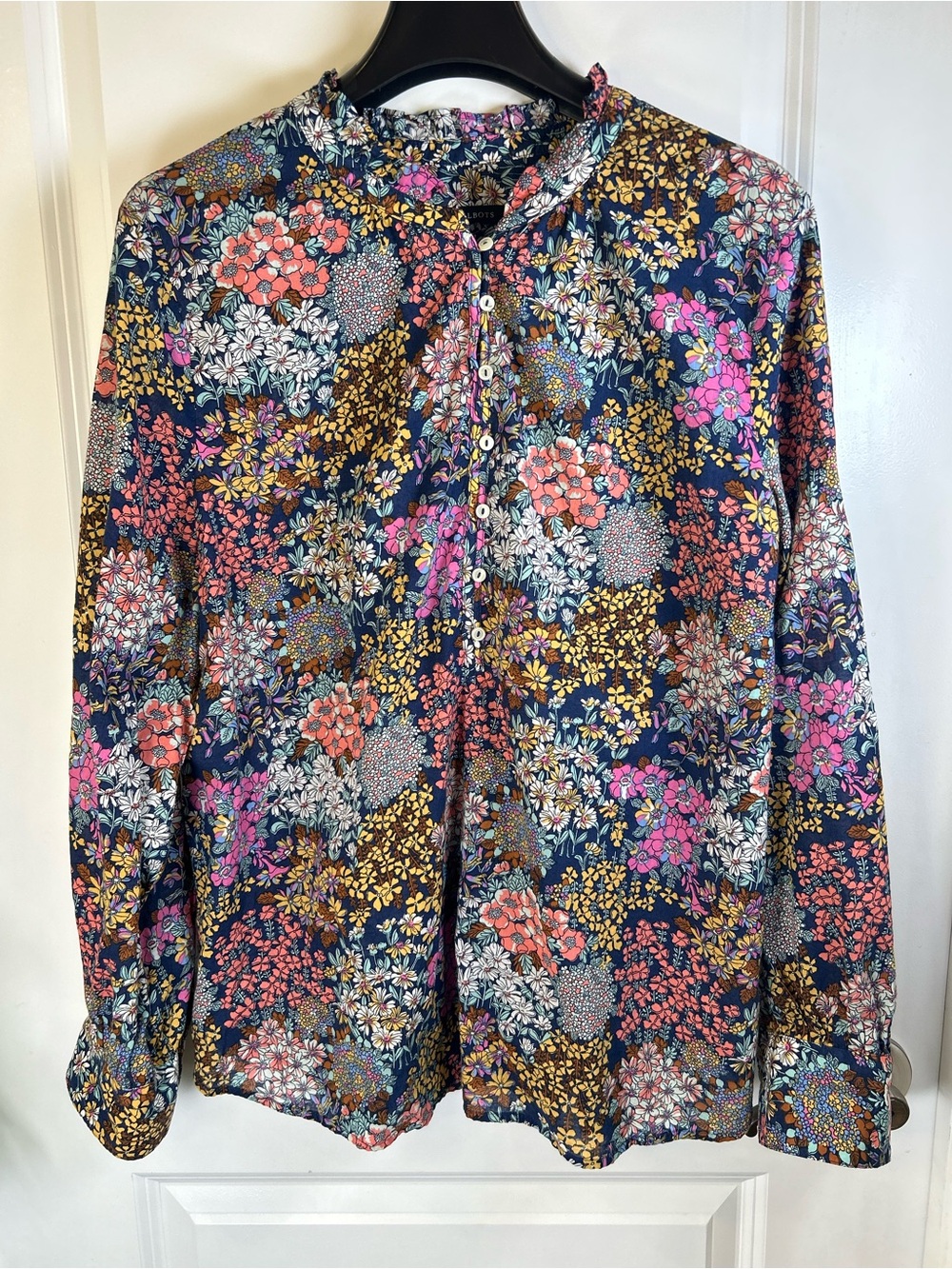 Talbots RUFFLE BAND COLLAR COTTON POPLIN POPOVER Size XL